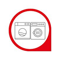 Pyykinpesukoneen ja kuivausrummun asennus