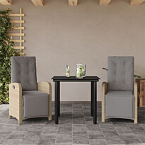 Bistrosarja pehmusteilla beige polyrottinki, 3 osaa