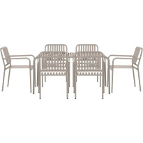 Ruokailuryhmä Gardeno 150cm + 6 pinottavaa tuolia, eri värejä