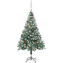 Huurteinen joulukuusi LED-valoilla, palloilla ja kävyillä, 150cm, ruusukulta