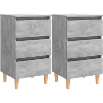 Yöpöydät täyspuiset jalat, 2kpl, betoninharmaa, 40x35x69cm