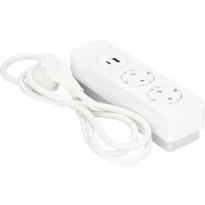 Jatkojohto Gelia 2+1+1 Kombi, 2m, 2-osainen +  1xUSB-A + 1xUSB-C, valkoinen/harmaa