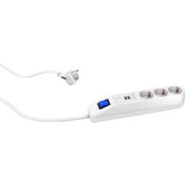 Jatkojohto Gelia 3+2 Kombi, 3m, 3-osainen + 2xUSB-A + kytkin, valkoinen
