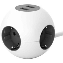 Jatkojohto Gelia Power globe kombi, 2m, 4-osainen + 2xUSB-A, valkoinen/harmaa