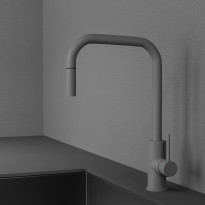 Keittiöhana Scandtap Steel Accent Square Scrap D, APK-liitäntä, ulosvedettävä juoksuputki, harmaa