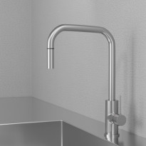 Keittiöhana Scandtap Steel Accent Square D, APK-liitäntä, ulosvedettävä juoksuputki