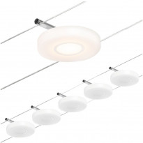 LED-Vaijerivalaisinsetti Paulmann Disc, 5 valaisinta + muuntaja + vaijeri, 3000K, kromi