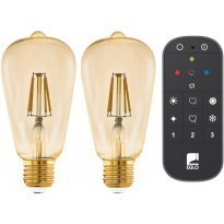 LED-Älylamppu aloituspakkaus Eglo connect.z ZigBee, filamentti, E27, ST64, 500lm, 4.9W, 2kpl + kaukosäädin