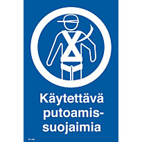 Merkintäkilpi &quot;Käytettävä putoamissuojaimia&quot;, 20x30cm