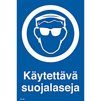 Merkintäkilpi &quot;Käytettävä suojalaseja&quot;, 20x30cm