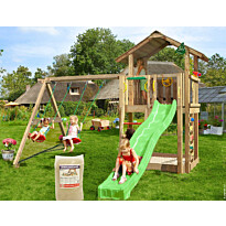Leikkitorni Jungle Gym Chalet 2.1, 2-Swing Module 220, liukumäki ja 120 kg hiekkaa