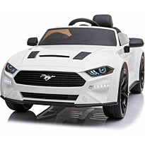 Lasten sähköauto Nordic Play Speed Ford Mustang 2X12V akut (24V), EVA-renkaat, keinonahkaistuin, valkoinen