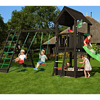 Leikkitornikokonaisuus Jungle Gym Club 2.1, 2-Climb Module 220, mustaksi petsattu, vihreä liukumäki