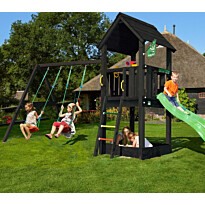 Leikkitornikokonaisuus Jungle Gym Club 2.1, 2-Swing Module 220, mustaksi petsattu, vihreä liukumäki