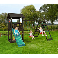 Leikkitornikokonaisuus Jungle Gym Casa 2.1, 2-Climb Module 220, mustaksi petsattu, tummanvihreä liukumäki