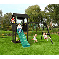 Leikkitornikokonaisuus Jungle Gym Casa 2.1, 2-Swing Module 220, mustaksi petsattu, tummanvihreä liukumäki