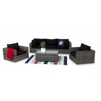 Oleskeluryhmä Bahamas, 3-istuttava sohva + 2 nojatuolia + sohvapöytä, harmaa/musta