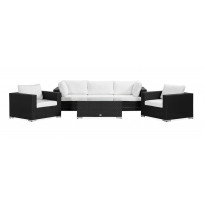 Oleskeluryhmä Bahamas, 3-istuttava sohva + 2 nojatuolia + sohvapöytä, musta/valkoinen