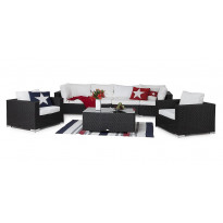 Oleskeluryhmä Bahamas, 4-istuttava sohva + 2 nojatuolia + sohvapöytä, musta/valkoinen