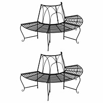 Puolipyöreä puunympäryspenkki 2 kpl Ø159 cm musta teräs