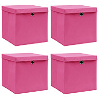 Säilytyslaatikot kansilla 4 kpl pinkki 32x32x32 cm kangas