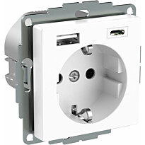 Pistorasia Schneider Electric Exxact 1-osainen + 2x USB lataus A+C 3 A, valkoinen