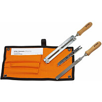 Viilasarja Stihl 1/4&quot; ja 3/8&quot; P-ketjuille, sis. kahvan pyöreällä viilalla, litteän viilan ja viilanohjaimen