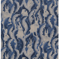 Tapetti Långelid/Von Brömssen Hares in hiding tummansininen 0.53x10.05m, non-woven