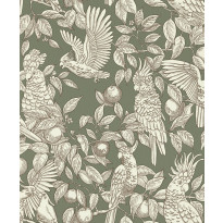 Tapetti Långelid/Von Brömssen Talk about cockatoos vihreä 0.53x10.05m, non-woven