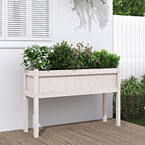 Ulkokukkalaatikko jaloilla valkoinen 110x31x70 cm, mänty