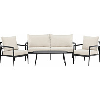 Sohvaryhmä Venture Home Taromina, 2-istuttava sohva + 2 lepotuolia + sohvapöytä, musta/beige