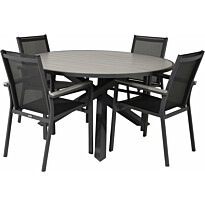 Ruokailuryhmä Venture Home, ø140cm Parma-pöytä + 4 käsinojallista Parma-tuolia