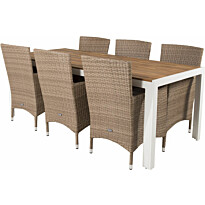Ruokailuryhmä Venture Home, 205x90cm Bois-pöytä + 6 Malin-tuolia