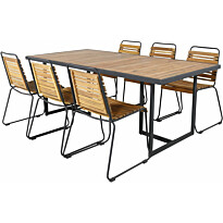 Ruokailuryhmä Venture Home, 200x100cm Khung-pöytä + 6 ruskeaa Bois-tuolia