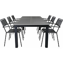 Ruokailuryhmä Venture Home, 224x100cm Albany-pöytä + 6 käsinojallista Lindos-tuolia