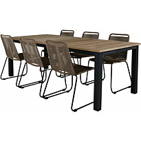 Ruokailuryhmä Venture Home, 220x100cm Panama-pöytä + 6 ruskeaa Lindos-tuolia