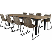 Ruokailuryhmä Venture Home, 220x100cm Panama-pöytä + 8 ruskeaa Lindos-tuolia