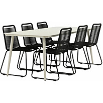 Ruokailuryhmä Venture Home, 200x90cm Lina-pöytä + 6 mustaa Lindos-tuolia