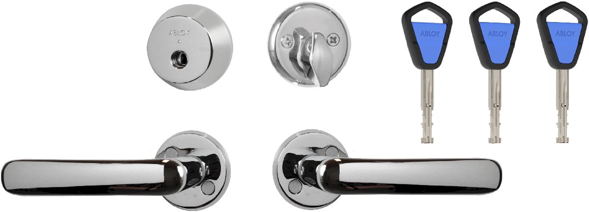 Helapaketti 9. Avainpesä Abloy CY001 kromi (Easy) ja painike 1058 kromi