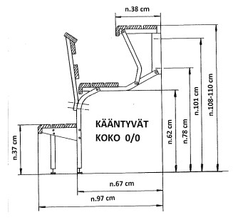 Kääntyvä 0/0, laudeleveys 120-160 cm