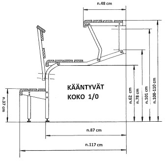 Kääntyvä 1/0, laudeleveys 120-160 cm
