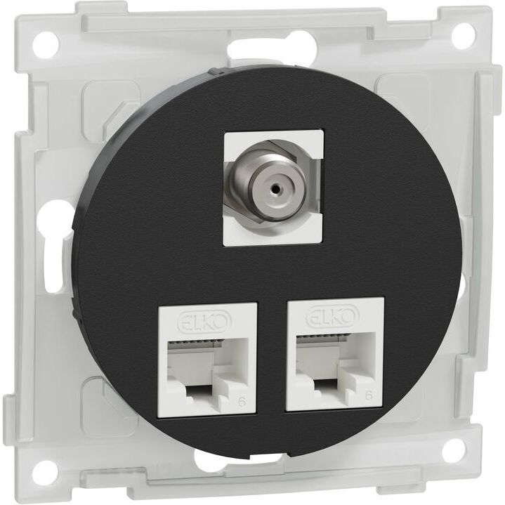 Datarasia Schneider Electric ELKO One, 2xC6 UTP + 1xFF, suora, uppoasennus, keskiölevyllä, musta