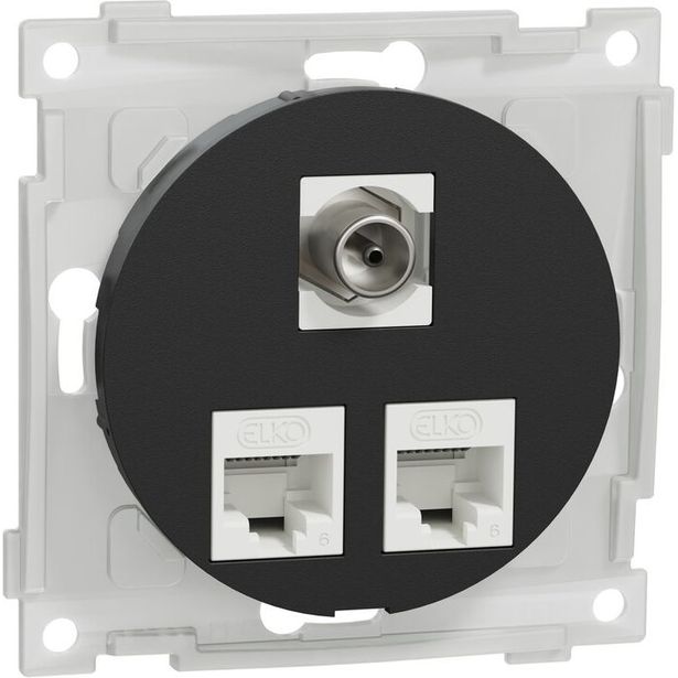 Datarasia Schneider Electric ELKO One, 2xC6 UTP + 1xFIEC, suora, uppoasennus, keskiölevyllä