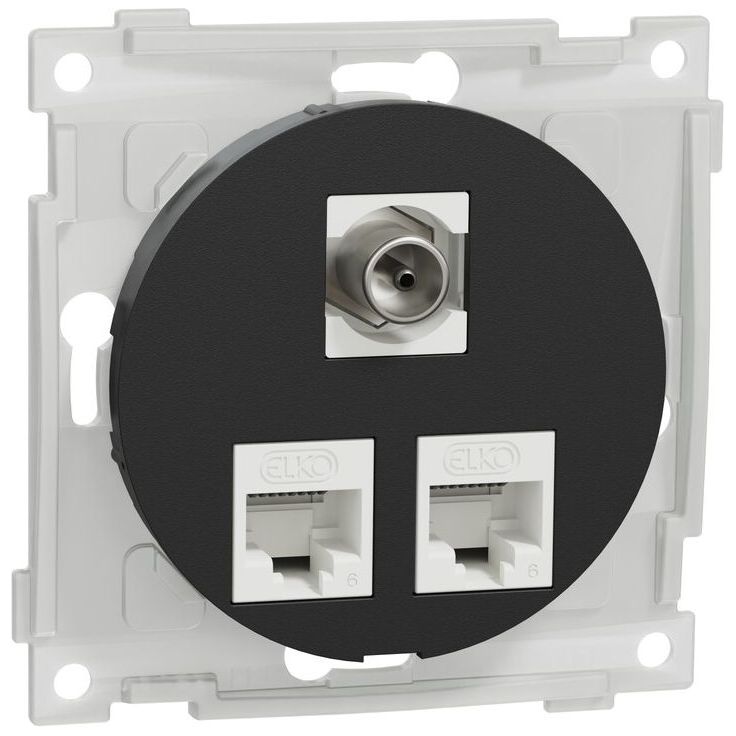 Datarasia Schneider Electric ELKO One, 2xC6 UTP + 1xFIEC, suora, uppoasennus, keskiölevyllä