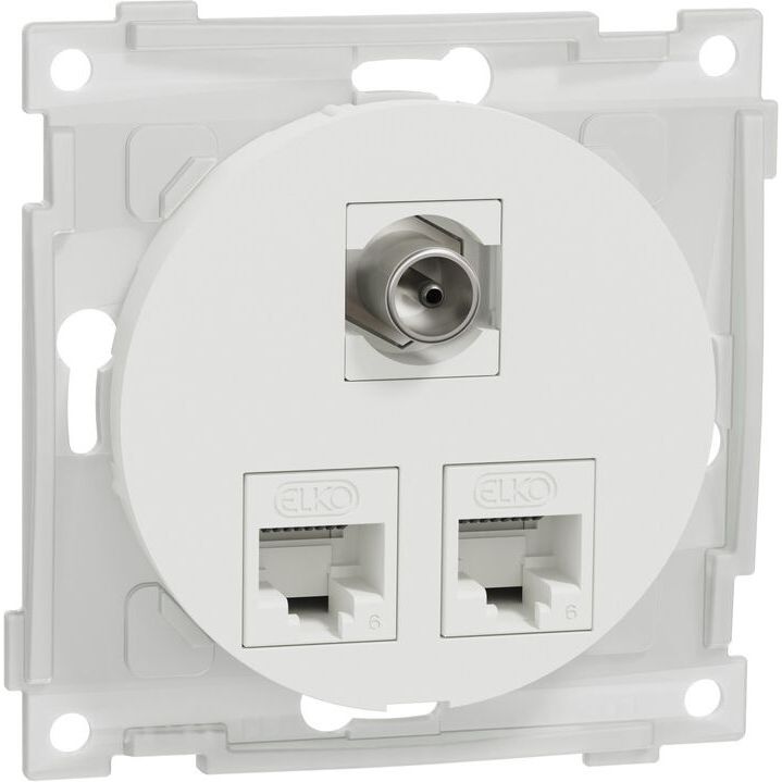 Datarasia Schneider Electric ELKO One, 2xC6 UTP + 1xFIEC, suora, uppoasennus, keskiölevyllä, valkoinen