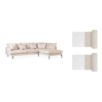 Divaanisohva Menard, 4-istuttava, oikeakätinen, L-muotoinen, Manchester-kangas, 2 niskatyynyä, beige (00761)