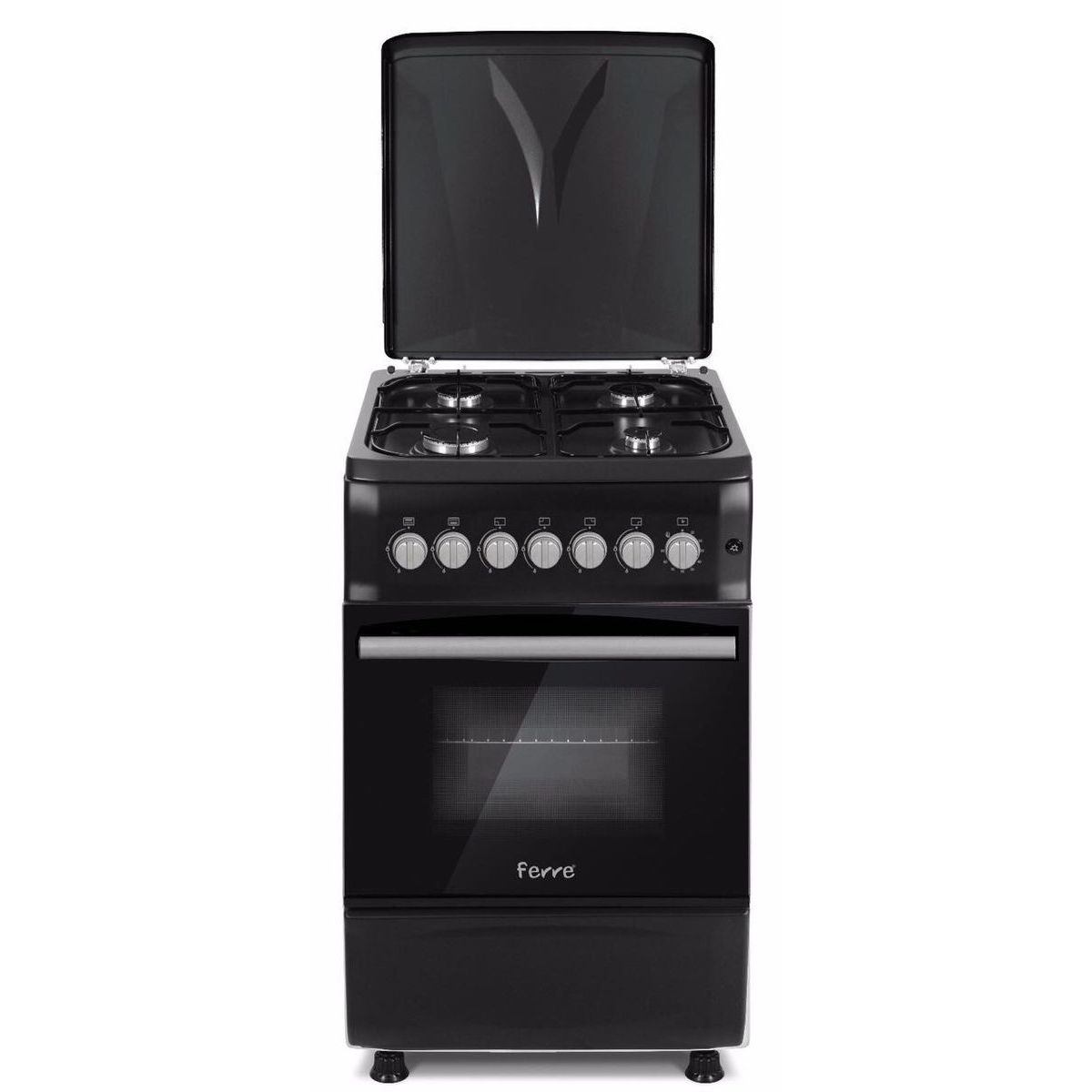 Kaasuliesi Ferre, 50x55cm, 4-poltinta ja uuni, lasikansi, musta