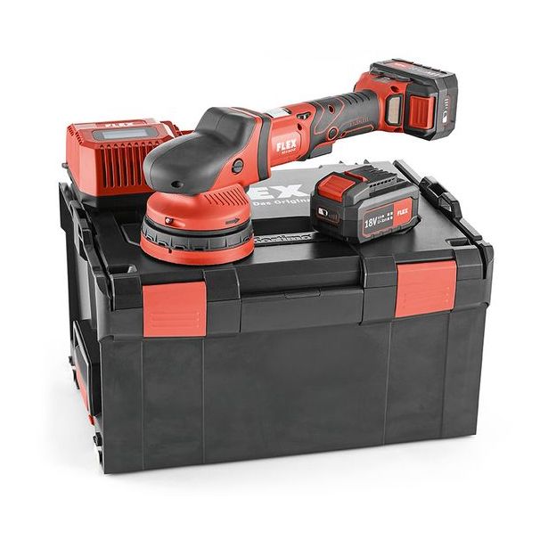 Pakotettu epäkeskokiillotuskone Flex XCE 8 125 18.0-EC/5.0 Set, 18V, 2x5.0Ah akuilla + L-Boxx
