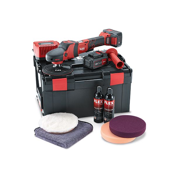 Suoravetoinen kiillotuskone Flex PE 150 18.0-EC/5.0 P-Set, Ø150mm, 18V, 2x5.0Ah akuilla + L-Boxx