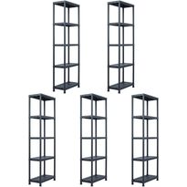 Varastohyllyt, 5kpl, 125kg, muovi, 60x30x180cm, musta